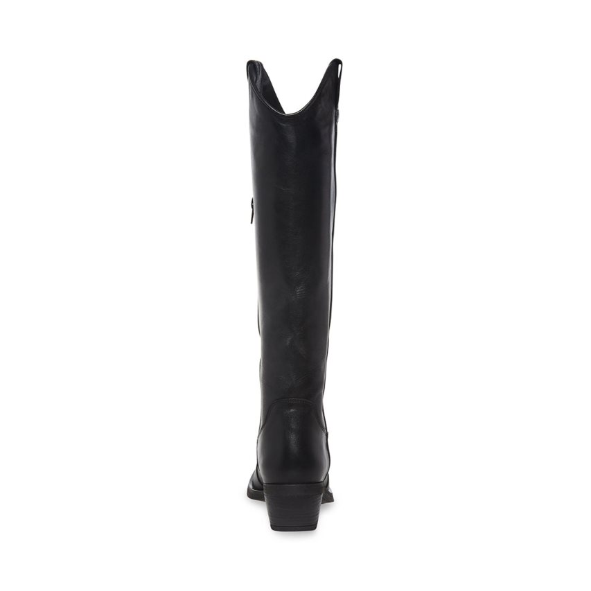 Black Steve Madden Heard Leather Women's Knee-high Boots | PH 840516QZ